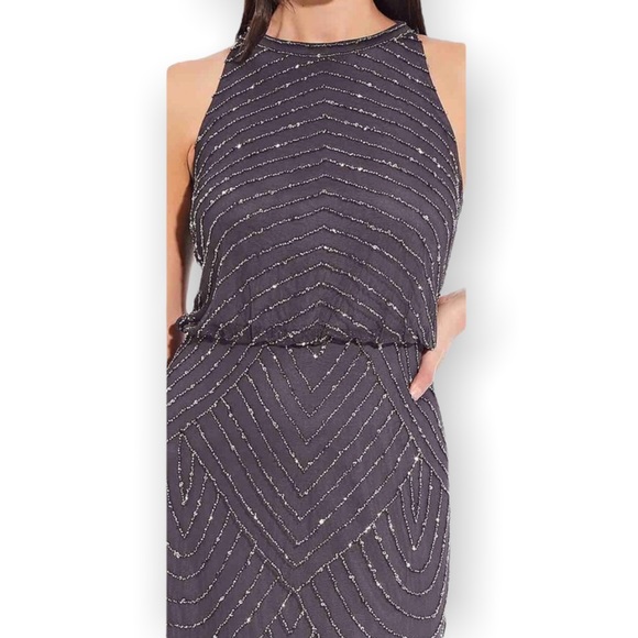 Adrianna Papell x BHLDN Madigan 2 & 4 Gray Chiffon Embellished Beaded Formal - Picture 2 of 9